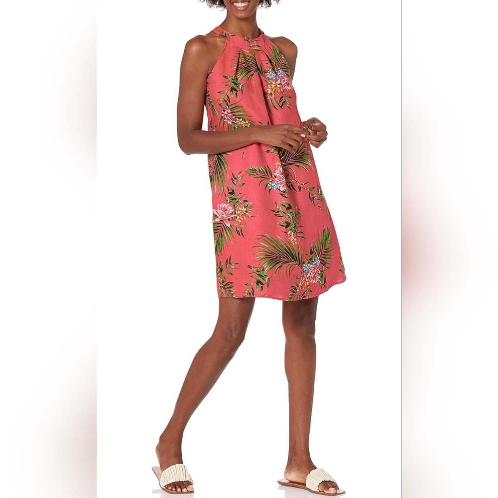 28 Palms Tropical Coral Linen Halter Dress. Size Large. Dress is lined.